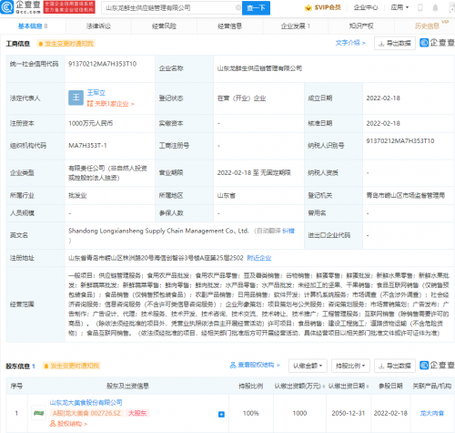 龙大美食布局上游 新设供应链管理公司剑指薯类销售业务
